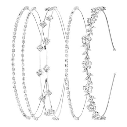 shuielai 4 Pcs Silver Rhinestone Headband Set - Bridal Crystal Tiara Crown Hair Accessories for Women & Girls