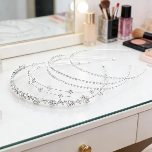 shuielai 4 Pcs Silver Rhinestone Headband Set - Bridal Crystal Tiara Crown Hair Accessories for Women & Girls - görsel 9