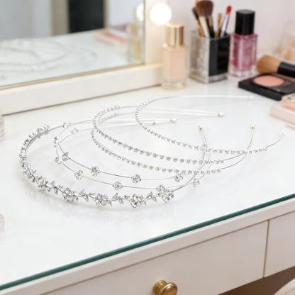 shuielai 4 Pcs Silver Rhinestone Headband Set - Bridal Crystal Tiara Crown Hair Accessories for Women & Girls