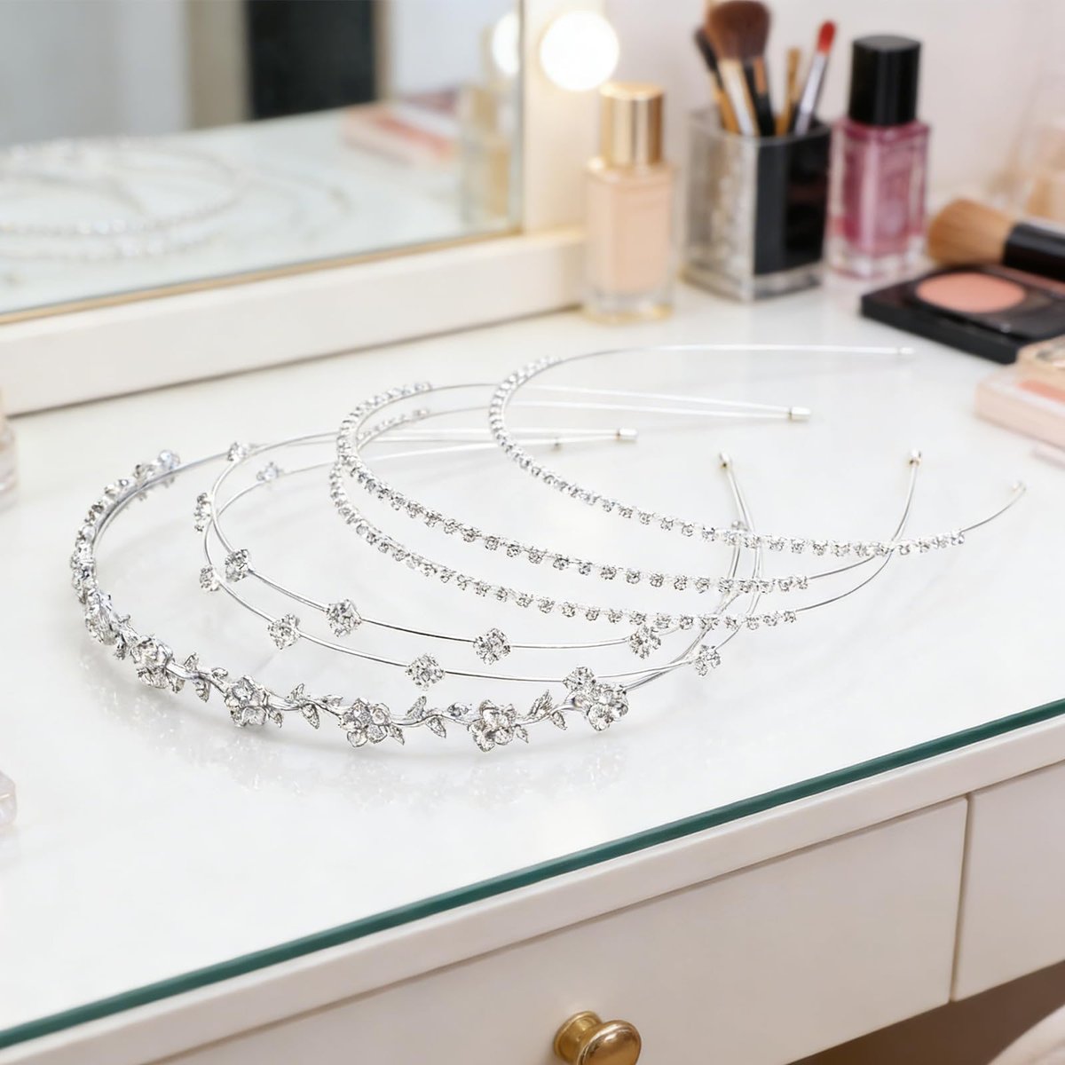 shuielai 4 Pcs Silver Rhinestone Headband Set - Bridal Crystal Tiara Crown Hair Accessories for Women & Girls - görsel 10