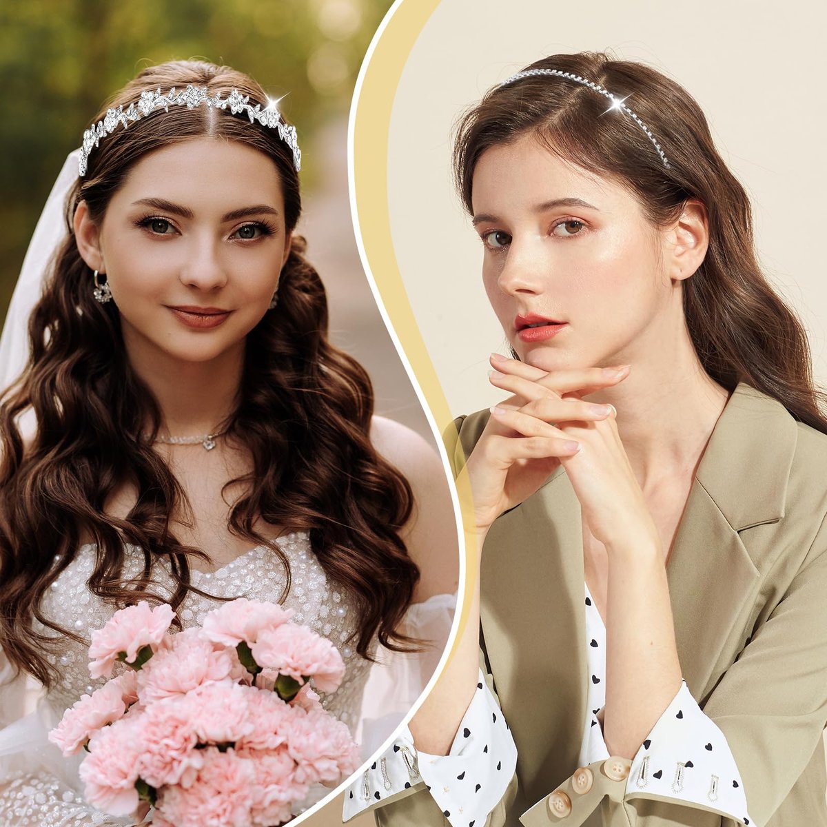 shuielai 4 Pcs Silver Rhinestone Headband Set - Bridal Crystal Tiara Crown Hair Accessories for Women & Girls - görsel 8