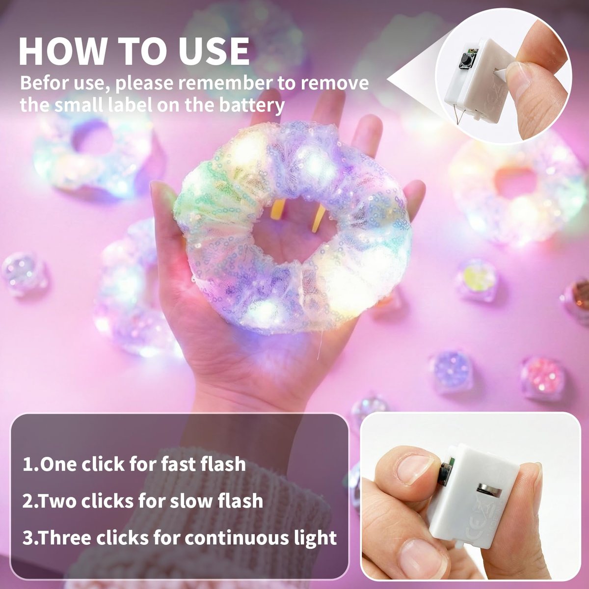 2-in-1 Glow Party Set: LED Scrunchies & Glow-in-Dark Body Glitter Gel - 6 Color Light Up Hair Scrunchies & Sparkling Face Makeup for Girls Festival Rave Party Supplies - görsel 7