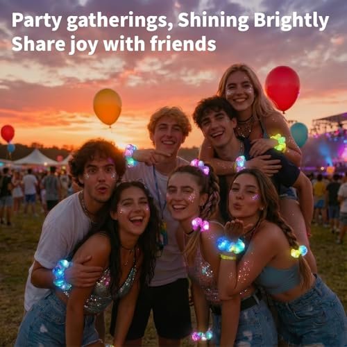 2-in-1 Glow Party Set: LED Scrunchies & Glow-in-Dark Body Glitter Gel - 6 Color Light Up Hair Scrunchies & Sparkling Face Makeup for Girls Festival Rave Party Supplies - görsel 12