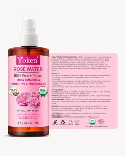 Yoken Organic Rose Water Spray for Face – 8 Fl Oz Fine Mist, 100% Pure Rosa Damascena Hydrosol, USDA Certified, Alcohol-Free, Vegan - görsel 14