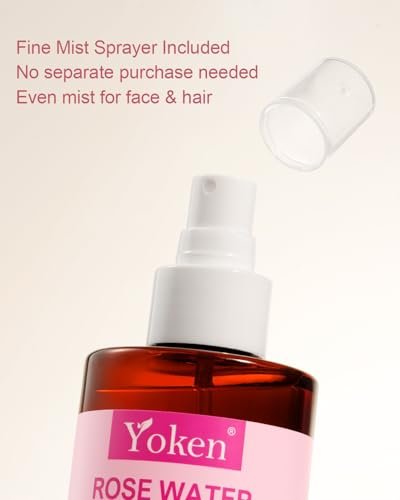 Yoken Organic Rose Water Spray for Face – 8 Fl Oz Fine Mist, 100% Pure Rosa Damascena Hydrosol, USDA Certified, Alcohol-Free, Vegan