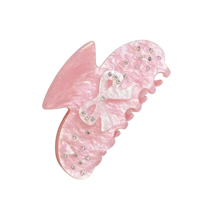 Pink Bow Rhinestone Hair Claw Clip - Medium Non-Slip Clips for Thick Hair, Aesthetic Sparkling Hair Clamps for Women & Teenagers