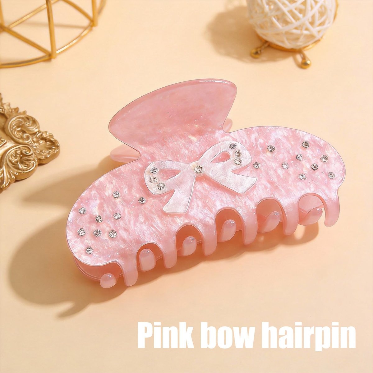 Pink Bow Rhinestone Hair Claw Clip - Medium Non-Slip Clips for Thick Hair, Aesthetic Sparkling Hair Clamps for Women & Teenagers - görsel 7
