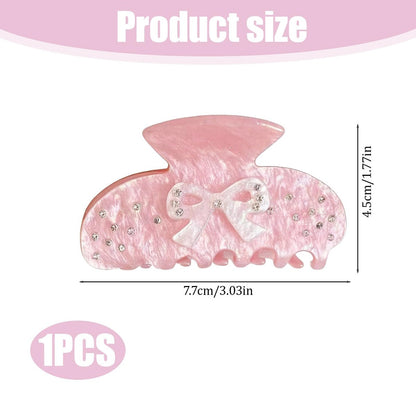 Pink Bow Rhinestone Hair Claw Clip - Medium Non-Slip Clips for Thick Hair, Aesthetic Sparkling Hair Clamps for Women & Teenagers