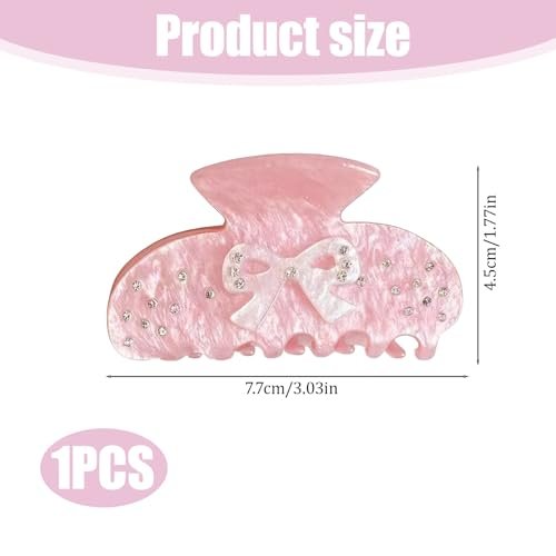 Pink Bow Rhinestone Hair Claw Clip - Medium Non-Slip Clips for Thick Hair, Aesthetic Sparkling Hair Clamps for Women & Teenagers - görsel 4