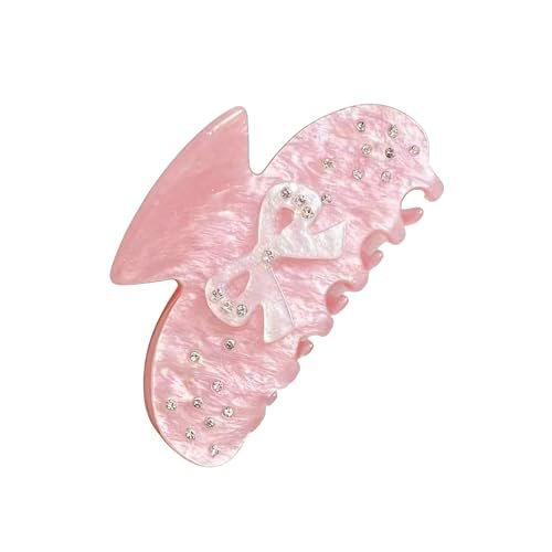 Pink Bow Rhinestone Hair Claw Clip - Medium Non-Slip Clips for Thick Hair, Aesthetic Sparkling Hair Clamps for Women & Teenagers - görsel 2