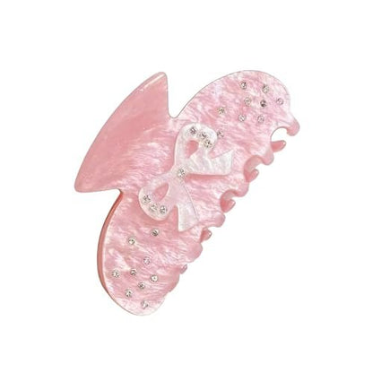 Pink Bow Rhinestone Hair Claw Clip - Medium Non-Slip Clips for Thick Hair, Aesthetic Sparkling Hair Clamps for Women & Teenagers