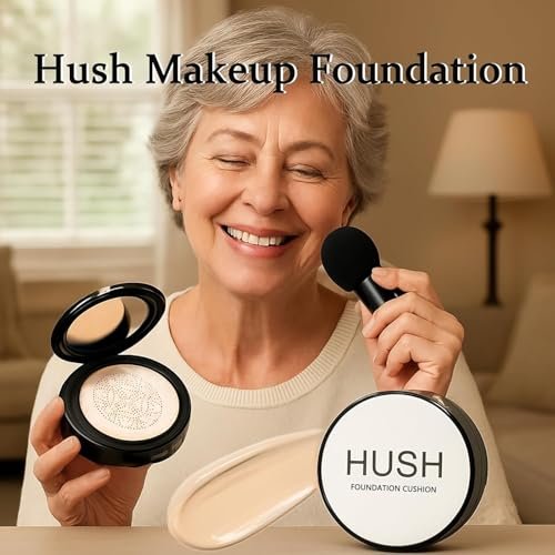 Hush Makeup Foundation for Older Women - Warm (Light/Medium Complexions) - Mushroom Head Air Cushion CC Cream Full Coverage BB Cream, Moisturizing Corrector for Mature Skin, 0.63 Fl Oz Avelisse