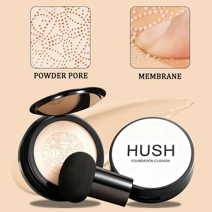 Hush Makeup Foundation for Older Women - Warm (Light/Medium Complexions) - Mushroom Head Air Cushion CC Cream Full Coverage BB Cream, Moisturizing Corrector for Mature Skin, 0.63 Fl Oz Avelisse