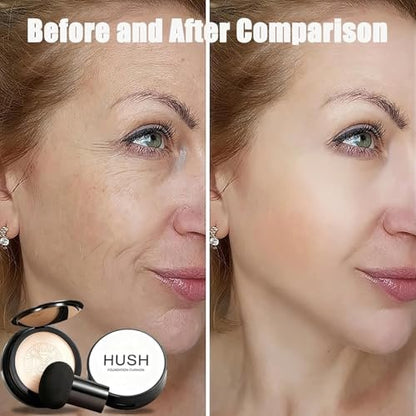 Hush Makeup Foundation for Older Women - Warm (Light/Medium Complexions) - Mushroom Head Air Cushion CC Cream Full Coverage BB Cream, Moisturizing Corrector for Mature Skin, 0.63 Fl Oz Avelisse