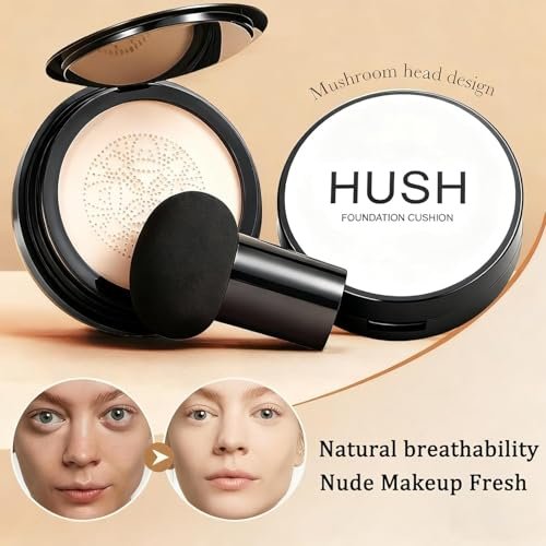 Hush Makeup Foundation for Older Women - Warm (Light/Medium Complexions) - Mushroom Head Air Cushion CC Cream Full Coverage BB Cream, Moisturizing Corrector for Mature Skin, 0.63 Fl Oz Avelisse