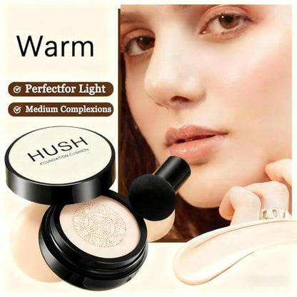 Hush Makeup Foundation for Older Women - Warm (Light/Medium Complexions) - Mushroom Head Air Cushion CC Cream Full Coverage BB Cream, Moisturizing Corrector for Mature Skin, 0.63 Fl Oz Avelisse