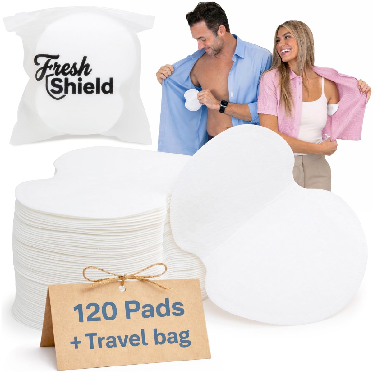 120 Underarm Sweat Pads with Travel Bag for Women and Men, Ultra-Thin Curve-Fit Cotton Disposable Armpit Pads for Discreet/Invisible Wear - görsel 1