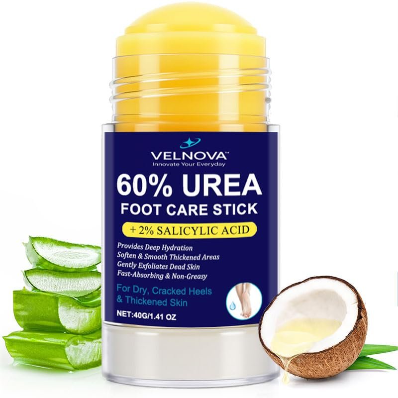 VELNOVA 60% Urea Foot Care Stick with 2% Salicylic Acid – Maximum Strength Callus Remover & Foot Cream for Dry Cracked Heels – Exfoliating Moisturizer, Non-Greasy – 1.41 oz - görsel 1