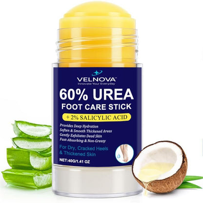 VELNOVA 60% Urea Foot Care Stick with 2% Salicylic Acid – Maximum Strength Callus Remover & Foot Cream for Dry Cracked Heels – Exfoliating Moisturizer, Non-Greasy – 1.41 oz