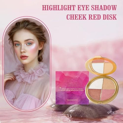 4-in-1 Eye & Cheek Highlighting Palette - Matte & Shimmer Contour Kit for Flawless Glow & Definition, Beginner-Friendly, Long-Lasting & Travel-Ready