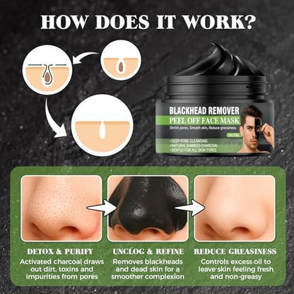 Tailgenci Blackhead Remover Mask – Charcoal Peel Off Face Mask for Deep Pore Cleansing, Removes Acne & Blackheads for Men & Women, 4.23 Oz
