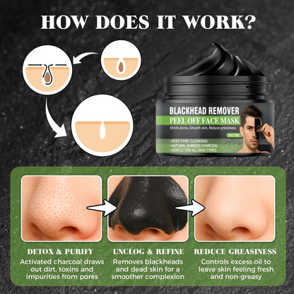 Tailgenci Blackhead Remover Mask – Charcoal Peel Off Face Mask for Deep Pore Cleansing, Removes Acne & Blackheads for Men & Women, 4.23 Oz
