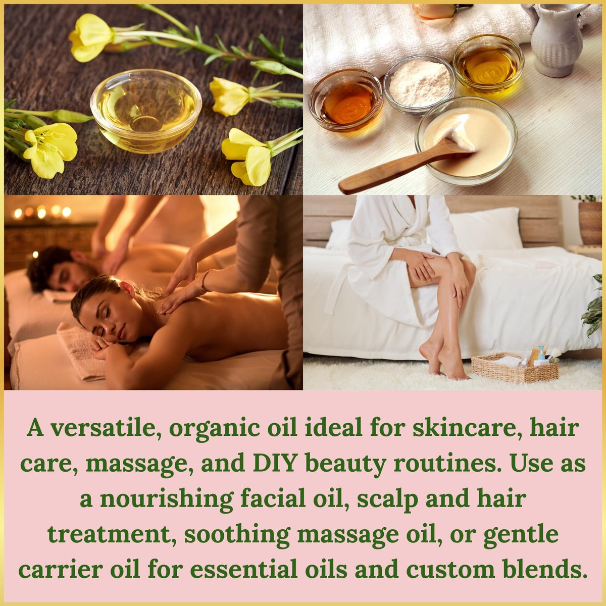 Organic Evening Primrose Oil – 100% Pure, Cold-Pressed & Unrefined, Rich in GLA & Antioxidants, for Skin, Hair & Massage, 4 fl oz Glass Bottle Avelisse