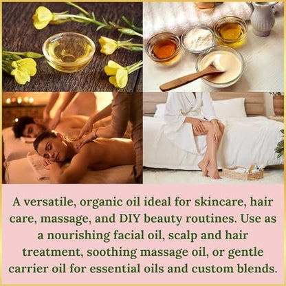 Organic Evening Primrose Oil – 100% Pure, Cold-Pressed & Unrefined, Rich in GLA & Antioxidants, for Skin, Hair & Massage, 4 fl oz Glass Bottle Avelisse