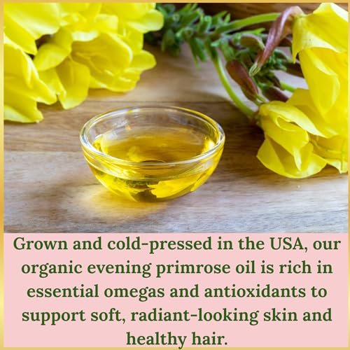 Organic Evening Primrose Oil – 100% Pure, Cold-Pressed & Unrefined, Rich in GLA & Antioxidants, for Skin, Hair & Massage, 4 fl oz Glass Bottle Avelisse