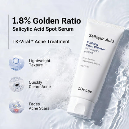 Dr.Leo Salicylic Acid Foaming Cleanser – Gentle Non-Irritating Face Wash for Oily, Combo & Acne-Prone Skin, 3X Crystal Jelly Deep Clean, Oil Control, Prevents Breakouts, 2.7 oz Avelisse