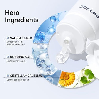 Dr.Leo Salicylic Acid Foaming Cleanser – Gentle Non-Irritating Face Wash for Oily, Combo & Acne-Prone Skin, 3X Crystal Jelly Deep Clean, Oil Control, Prevents Breakouts, 2.7 oz Avelisse