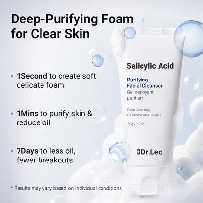 Dr.Leo Salicylic Acid Foaming Cleanser – Gentle Non-Irritating Face Wash for Oily, Combo & Acne-Prone Skin, 3X Crystal Jelly Deep Clean, Oil Control, Prevents Breakouts, 2.7 oz Avelisse