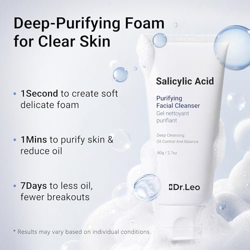Dr.Leo Salicylic Acid Foaming Cleanser – Gentle Non-Irritating Face Wash for Oily, Combo & Acne-Prone Skin, 3X Crystal Jelly Deep Clean, Oil Control, Prevents Breakouts, 2.7 oz Avelisse
