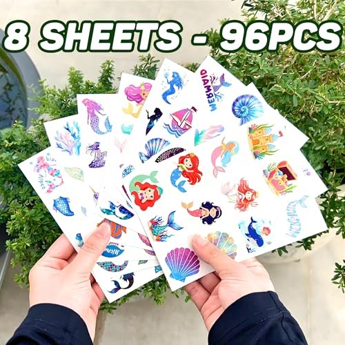 96PCS Mermaid Temporary Tattoos Stickers - Under The Sea Mermaid Themed Party Favors, Ocean Birthday Party Decorations Supplies & Gifts for Kids, Teens, Boys, Girls, Classroom Prizes & Rewards - görsel 10