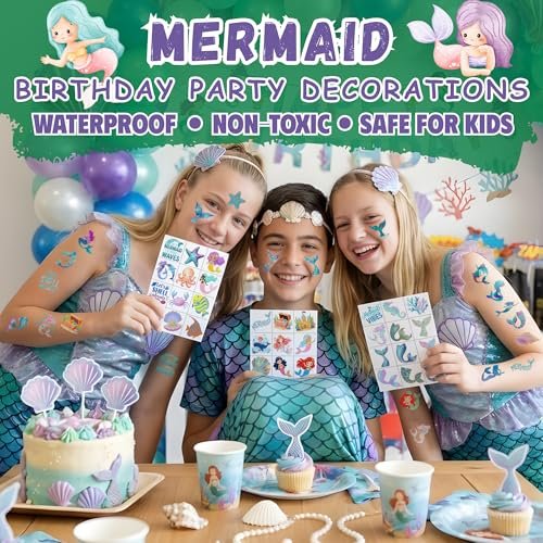 96PCS Mermaid Temporary Tattoos Stickers - Under The Sea Mermaid Themed Party Favors, Ocean Birthday Party Decorations Supplies & Gifts for Kids, Teens, Boys, Girls, Classroom Prizes & Rewards - görsel 14