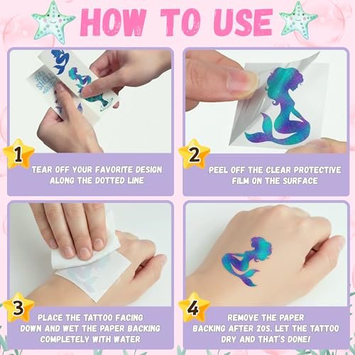 96PCS Mermaid Temporary Tattoos Stickers - Under The Sea Mermaid Themed Party Favors, Ocean Birthday Party Decorations Supplies & Gifts for Kids, Teens, Boys, Girls, Classroom Prizes & Rewards - görsel 18