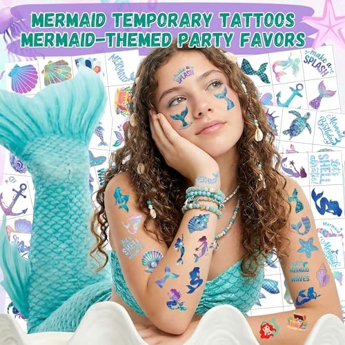 96PCS Mermaid Temporary Tattoos Stickers - Under The Sea Mermaid Themed Party Favors, Ocean Birthday Party Decorations Supplies & Gifts for Kids, Teens, Boys, Girls, Classroom Prizes & Rewards - görsel 4