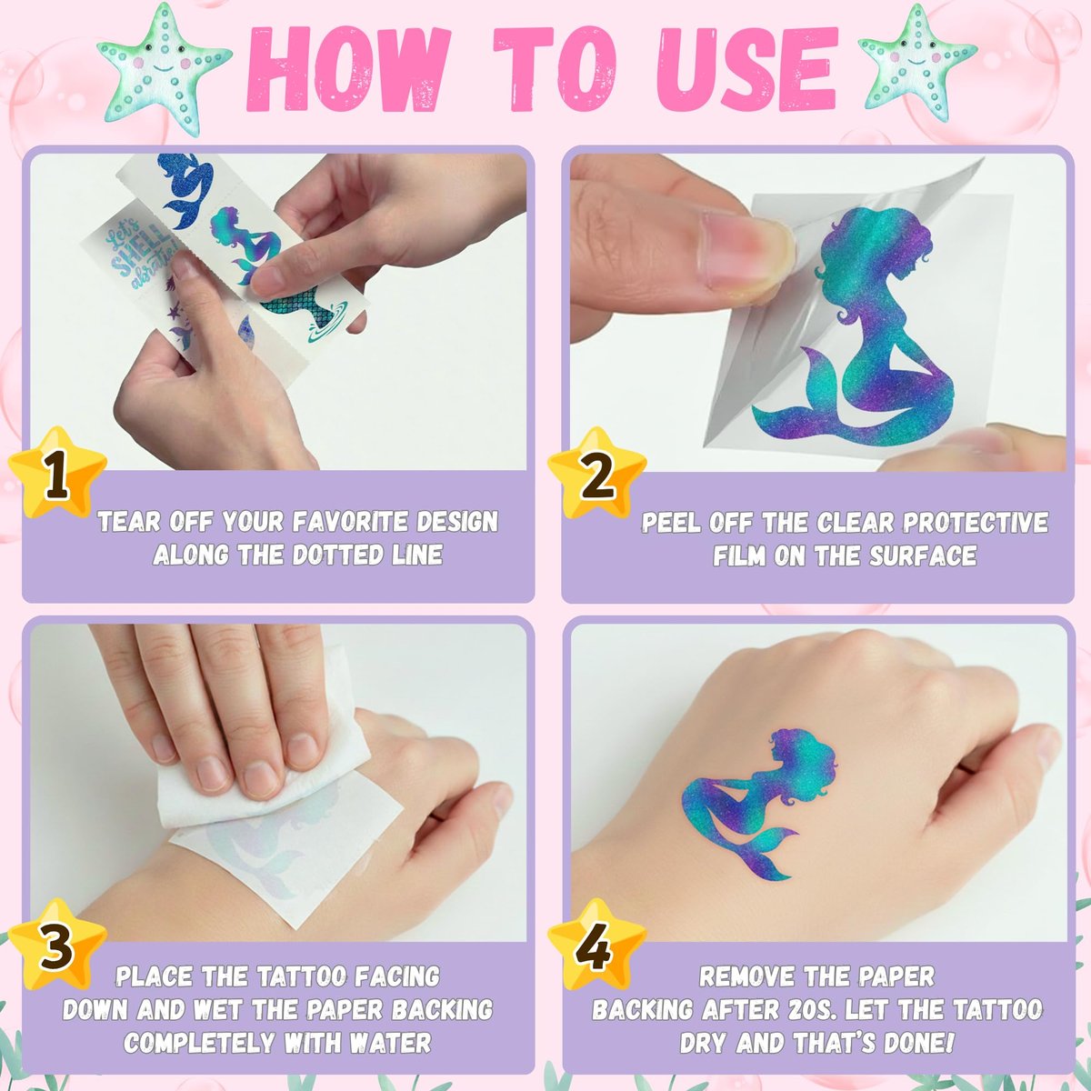 96PCS Mermaid Temporary Tattoos Stickers - Under The Sea Mermaid Themed Party Favors, Ocean Birthday Party Decorations Supplies & Gifts for Kids, Teens, Boys, Girls, Classroom Prizes & Rewards - görsel 17