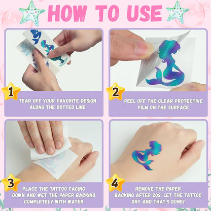 96PCS Mermaid Temporary Tattoos Stickers - Under The Sea Mermaid Themed Party Favors, Ocean Birthday Party Decorations Supplies & Gifts for Kids, Teens, Boys, Girls, Classroom Prizes & Rewards