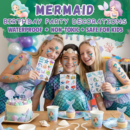 96PCS Mermaid Temporary Tattoos Stickers - Under The Sea Mermaid Themed Party Favors, Ocean Birthday Party Decorations Supplies & Gifts for Kids, Teens, Boys, Girls, Classroom Prizes & Rewards