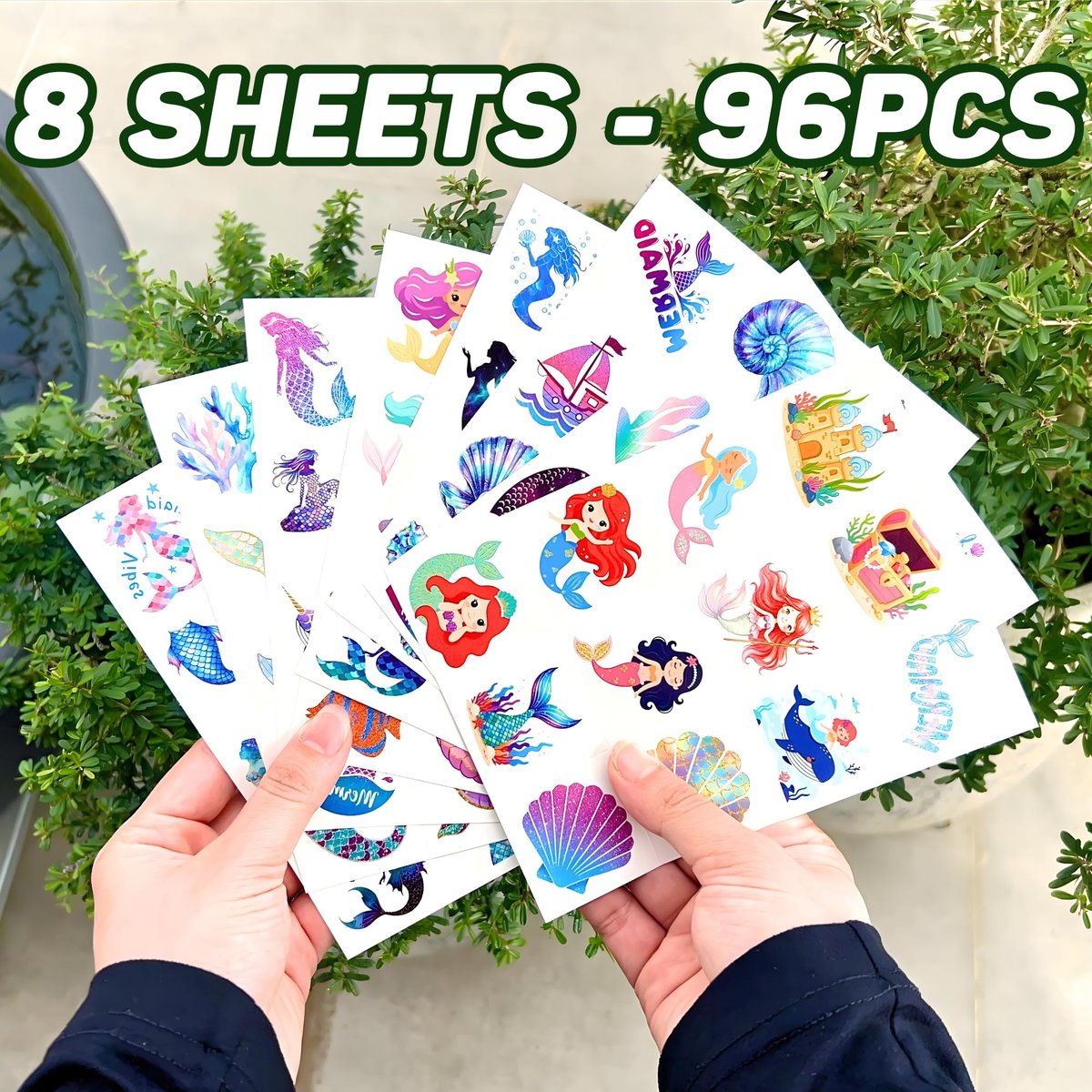 96PCS Mermaid Temporary Tattoos Stickers - Under The Sea Mermaid Themed Party Favors, Ocean Birthday Party Decorations Supplies & Gifts for Kids, Teens, Boys, Girls, Classroom Prizes & Rewards - görsel 9