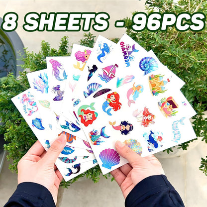 96PCS Mermaid Temporary Tattoos Stickers - Under The Sea Mermaid Themed Party Favors, Ocean Birthday Party Decorations Supplies & Gifts for Kids, Teens, Boys, Girls, Classroom Prizes & Rewards