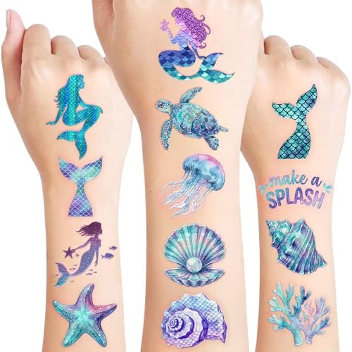 96PCS Mermaid Temporary Tattoos Stickers - Under The Sea Mermaid Themed Party Favors, Ocean Birthday Party Decorations Supplies & Gifts for Kids, Teens, Boys, Girls, Classroom Prizes & Rewards - görsel 2