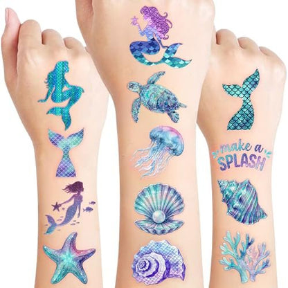 96PCS Mermaid Temporary Tattoos Stickers - Under The Sea Mermaid Themed Party Favors, Ocean Birthday Party Decorations Supplies & Gifts for Kids, Teens, Boys, Girls, Classroom Prizes & Rewards