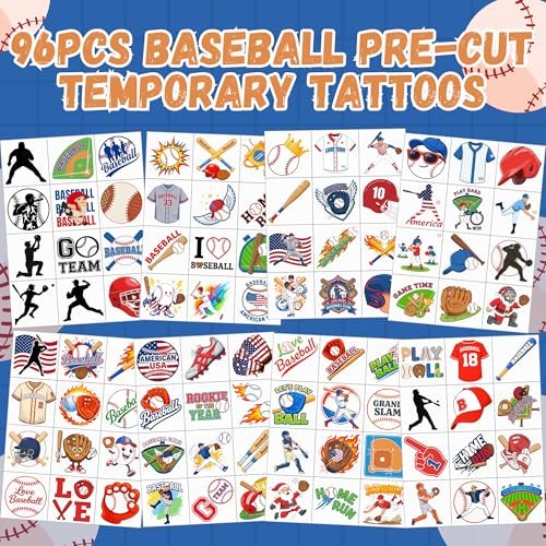 96PCS Baseball Temporary Tattoos Stickers – Sport Themed Party Favors for Kids, Teens, Adults – Baseball Birthday Party Decorations & Supplies - görsel 6