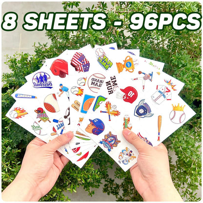 96PCS Baseball Temporary Tattoos Stickers – Sport Themed Party Favors for Kids, Teens, Adults – Baseball Birthday Party Decorations & Supplies