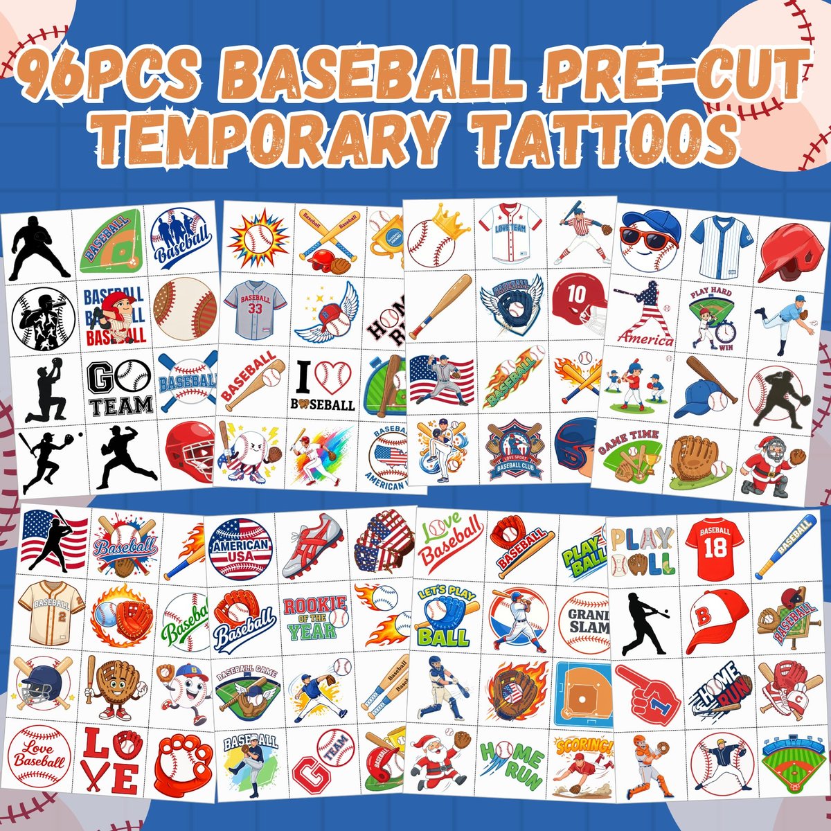 96PCS Baseball Temporary Tattoos Stickers – Sport Themed Party Favors for Kids, Teens, Adults – Baseball Birthday Party Decorations & Supplies - görsel 5