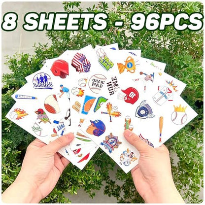 96PCS Baseball Temporary Tattoos Stickers – Sport Themed Party Favors for Kids, Teens, Adults – Baseball Birthday Party Decorations & Supplies