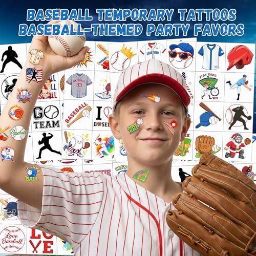 96PCS Baseball Temporary Tattoos Stickers – Sport Themed Party Favors for Kids, Teens, Adults – Baseball Birthday Party Decorations & Supplies - görsel 4
