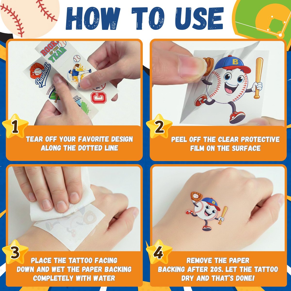 96PCS Baseball Temporary Tattoos Stickers – Sport Themed Party Favors for Kids, Teens, Adults – Baseball Birthday Party Decorations & Supplies - görsel 17